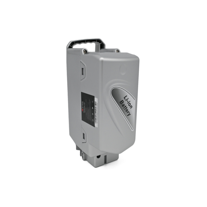 foto vanaf de achterkant van de Flyer Kalkhoff Panasonic Compatibel 26V 13Ah Fietsaccu waar je ''Li-ion Battery'' ziet staan